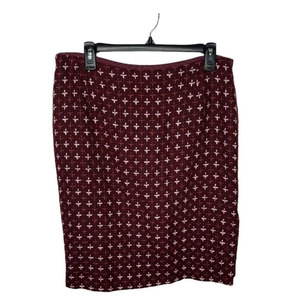 Carolina Hererra Burgundy Purple Boucle Textured Knit Wool Pencil Skirt
